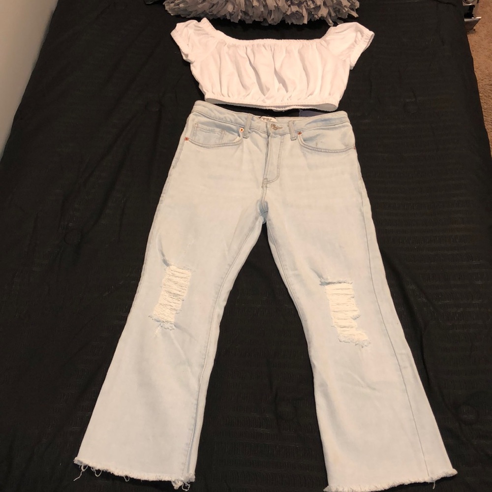 Light blue denim distress